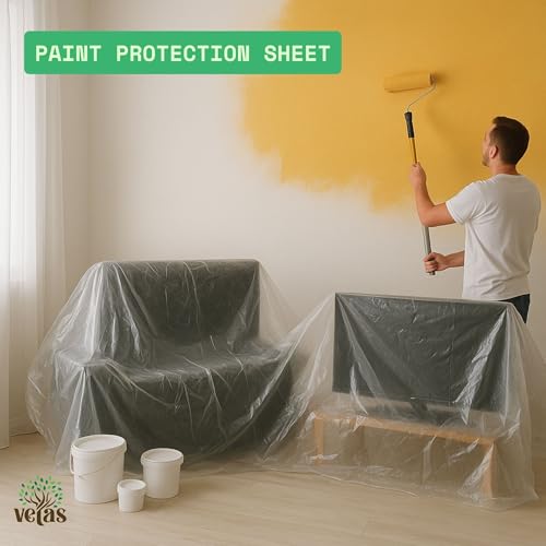 Image of VETAS Multipurpose Polythene Dust Cover & Paint Protection Sheet 12x21 Ft | Waterproof Sheet for Furniture, AC, Fridge, Floor, Car, Bike, Plants & Outdoor Use