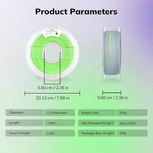 Image of AMOLEN Matte PLA 3D Printer Filament - Dual Color Green Purple Filament, Smooth Finish Color Change 3D Printing Filament 1.75mm, 1KG /2.2lb