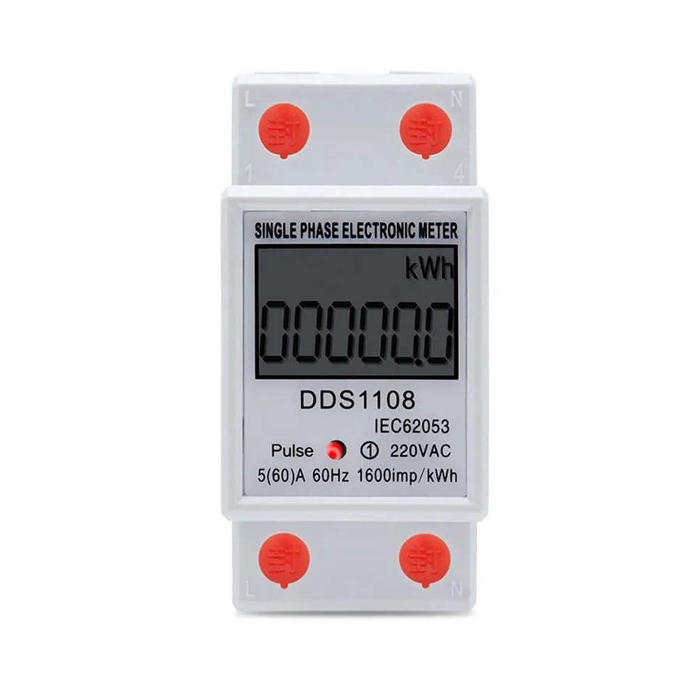 LCD Display Power Consumption Meter Single Phase Energy Meter Watt Wattmeter kWh 230V AC 50Hz 60A Electric Din Rail(KWH Meter 60A)