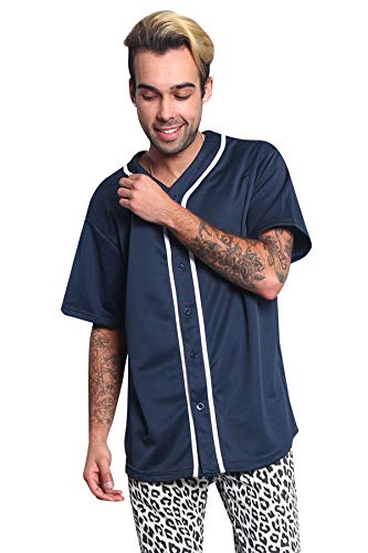 Men s Classic Baseball Jersey Shirt Button Down BJ42 - Navy - 4X-Large - KK6B