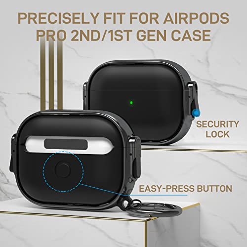 Image of Maxjoy for AirPods Pro 2nd /1st Generation Case with Lock, Cute AirPods Pro 2 Case Lock Protective Hard AirPod Pro Cover for Women Men with Keychain for Airpod Pro (2023 /2022 /2019), Black /Grey