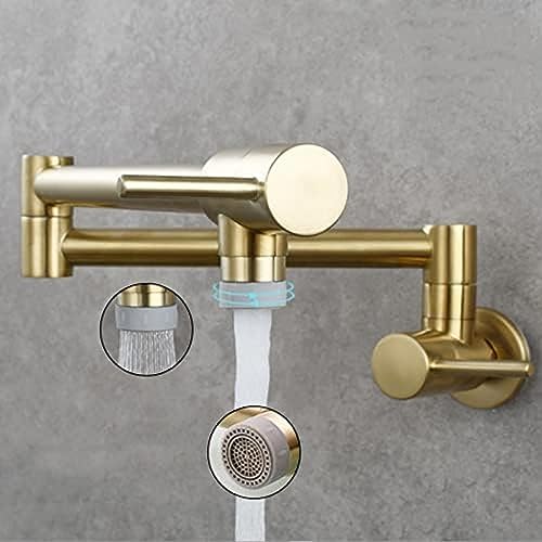 Robinet de cuisine simple à eau froide mural rétractable noir et or - 5
