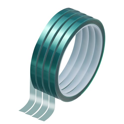 Image of HARFINGTON 4 Rolls High Temperature Masking Tape 1 /4 inch x108ft(6mmx33m) 0.05mm Thick PET Film Silicone Adhesive Heat Resistant Tapes for Heat Press Anodizing Circuit Board, Dark Green