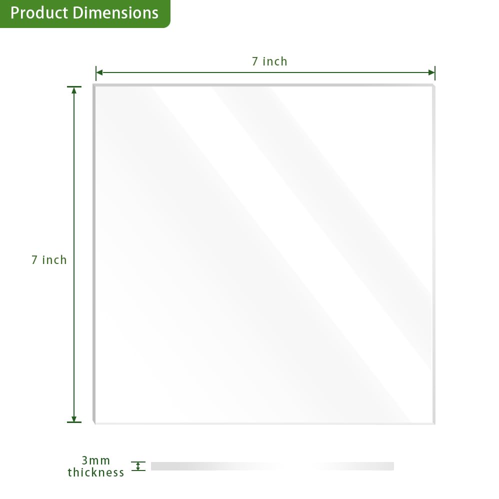 Image of 7 x 7 Acrylic Sheet 1 /8 Thick 3mm 6 Pieces Plexiglass Sheet,for Sign,Craft,Photo Frame, DIY Display Projects (4, 7 x 7 x 1 /8)