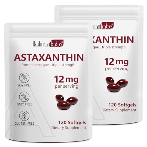 2 Pack Astaxanthin 12mg,Premium Astaxanthin Antioxidant Supplements with Antioxidant Activity, Supports Eye, Immune, Joint, Skin Health, Internal Circulation