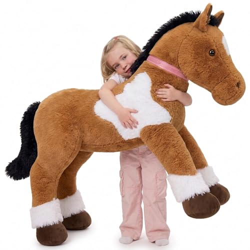 MaoGoLan Large Horse Stuffed Animal, Big Horse Plush Toy for Girl Boy, Ridable Stuffy Pony for Kid, Stuffed Pony Plush Pillow for Baby Shower, Mothers Day Birthday Gifts, Party Favor Decor, 47 inches