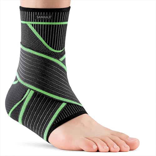 Tutore per caviglia per danni ai legamenti, distorsioni alle caviglie, fascite plantare e tendinite d'Achille, supporto a compressione per donne, uomini e atleti, per buoni sport, 1 ', verde, M