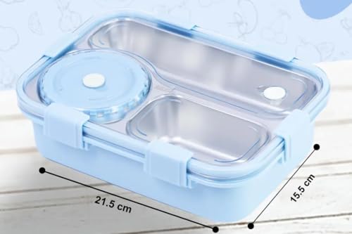 Image of 3-Compartment Stainless Steel Tiffin Box, Leak-Proof & BPA-Free Bento Box, Eco-Friendly, Durable Meal Prep Container for Kids & Adults, Ideal for School, Office, College, Travel (Purple)
