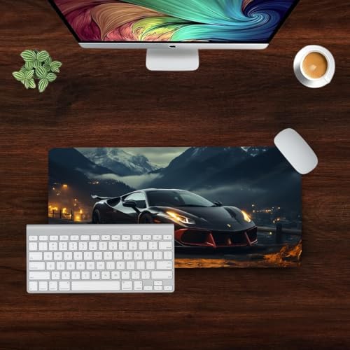 Image of Moto Edition Desk Mat 23x11 Inch - Racing-Themed Keyboard & Mouse Pad for Office, Home & Gaming | Non-Slip Rubber Base, Waterproof Surface, Supercar & Bike Inspired Table Mat (Night Drive)
