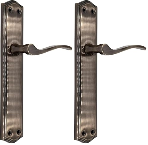 Micel - 01647 - Juego de manilla para puerta con placa de acero y maneta de aluminio, Acabado en cuero, Color marrón, 243 x 118 x 52 mm (Paquete de 2)