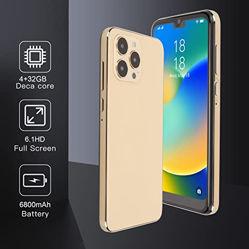I14Promax Smartphone, For Android11, Unlocked Cell Phone, With 6.1In Hd Large Screen, Mobile Phone, 4Gb Ram+32Gb Rom, Mtk6889, 8Mp+16Mp, 1440X3200, 6800Mah, Gold #TOP3