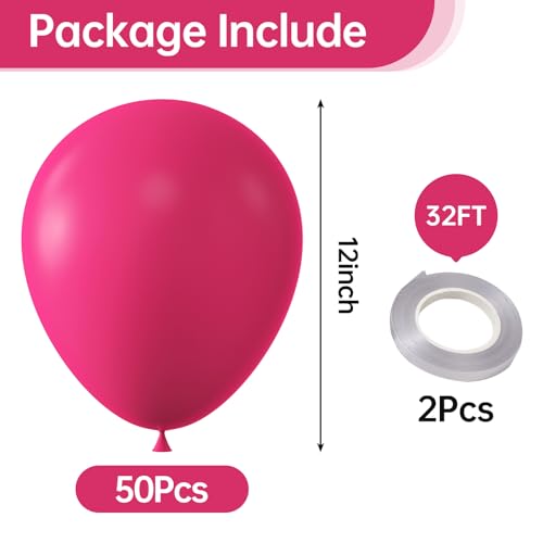Image of KALOR 12 Inch Hot Pink Balloons, 50 Pcs Latex Helium Balloons for Kid's Birthday Party, Baby Shower, Wedding, Graduate Party Decorations