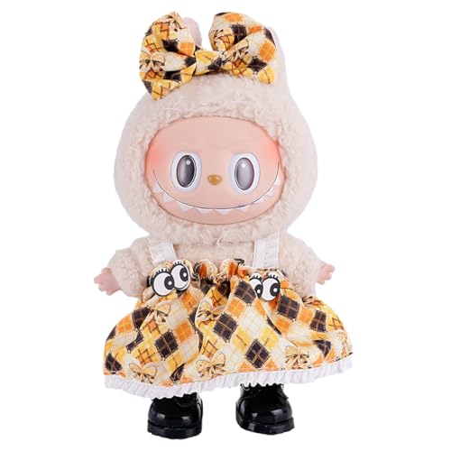 JAWUZ Ropa para Labubu de 17 cm, Ropa para Labubu incluye un vestido y un lazo para el cabello Color naranja (sin muñeca)