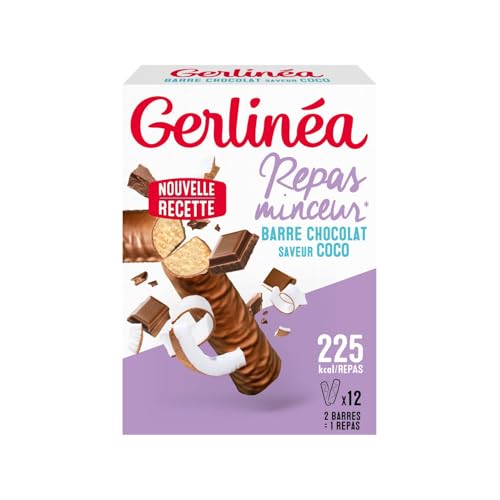 GERLINÉA – Barres Repas Chocolat Noix de Coco – Substitut de Repas Minceur Protéiné – Moins de 240 Kcal – Fabriqué en France – 12 Barres = 6...