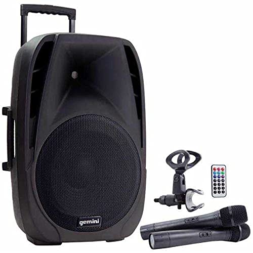 Gemini ES-12TOGO, Altoparlante a batteria con ruote, Microfoni senza filli, USB, Bluetooth, scheda SD, 600W di picco, 12 pollici