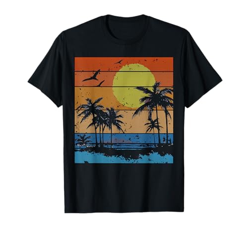 Cool Summer Vacation, Retro Sunset Palm Tree T-Shirt