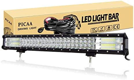 PICAA LED Light Bar 7D Tri-Row 12in 180W Spot Flood Combo Beam LED Tractor Work Lights Bar Lamp Light for Car Tuck Offroad Driving Lamp SUV UTE 4WD 12V Driving Work Lamp with wiring harness