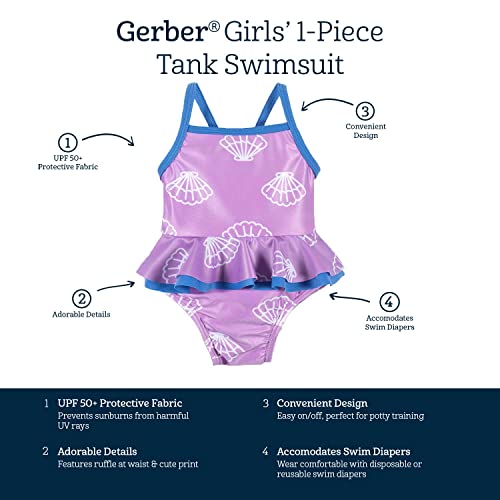 Gerber Girls' One-Piece Swimsuit, Purple Floral Shell, 6-9 Months #TOP3