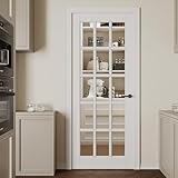 CRUTOP 32''x80'' 15 Lite Clear Glass Interior Door Slab Shaker, Pre-Built Panel for Barn Doors, Pocket Doors, French Door; for Pantry, Bedroom, Closet, Laundry&Bathroom White Prefinish&Paintable