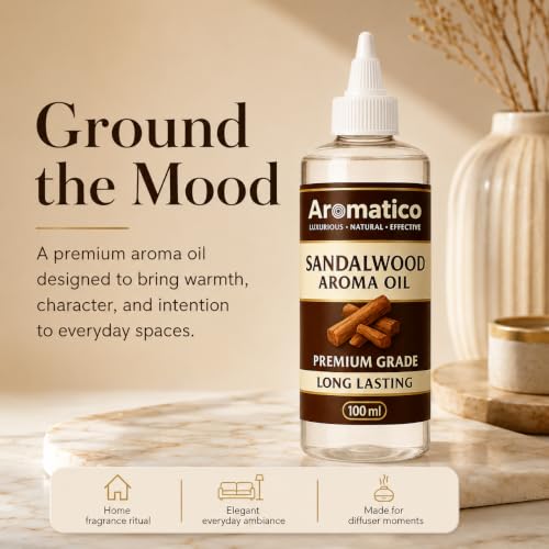 Image of AROMATICO Pure Sandalwood Aroma Diffuser Oil | Long-Lasting Fragrance Oil for Homes, Offices & Showrooms. Ideal Aromatherapy for Diffusers, Reed Diffusers, Air-Purifiers & Candles 100 ml