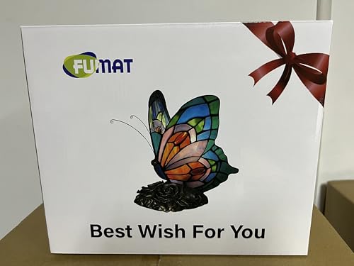 Fumat FMTL190105-4 Bedside Table Lamp Led Tiffany Blue Fairy Butterfly Nightstand Table Lamps Stained Glass Shade On Off Switch Home Office Desk Lamp Night Light Girl Grandma Mothers Day Gifts W/Gift Box thumb #11