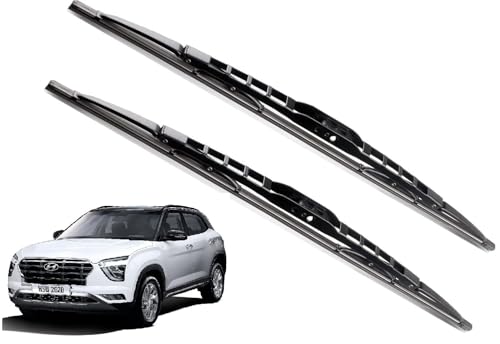 Image of Euro Care Metal Type Wiper Blade Compatibility with Hyundai Creta (Model - 2020-Till Date) Windshield Car Wiper Blade Size D-24,P-18