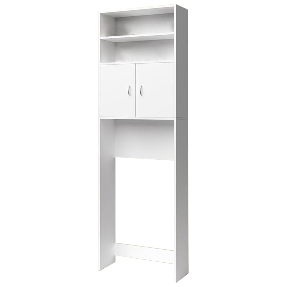 BAKAJI Mobile per Lavatrice da Bagno Lavanderia Salvaspazio, Mobiletto Armadio a Colonna, 3 Mensole e 2 Ante, Armadietto Legno Bianco per Corridoio, Design Minimal, Ripiano Capiente, 63 x 20 x 185 cm