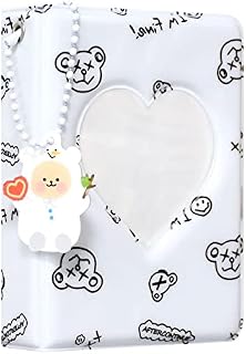3 Inch Kpop Photocard Binder Holder Book, Mini Photo Album Kpop Photocard Binder, Love Heart Hollow Photo Card Holder Kpop Album 40 Pockets with Lovely Pendant for Photo Collection ( White )
