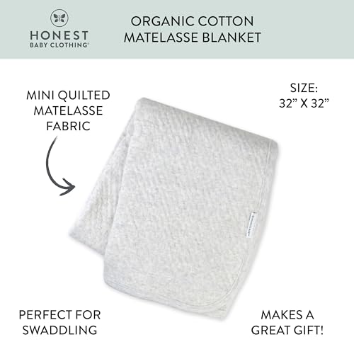 Image of HonestBaby Matelasse Reversible Receiving Blanket 100% Organic Cotton for Baby Boys, Girls, Light Grey Heather, One Size