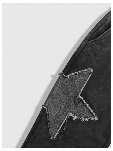 OYOANGLE Men's Star Ripped Pants Elastic Drawstring Waist Straight Leg Trousers Y2K Gothic Pants4