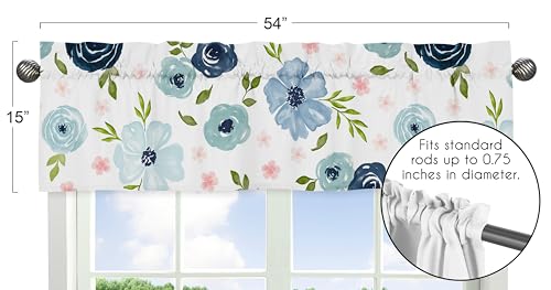 Image of Sweet Jojo Designs Navy Blue and Pink Watercolor Floral Window Treatment Valance - Blush, Green and White Shabby Chic Rose Flower