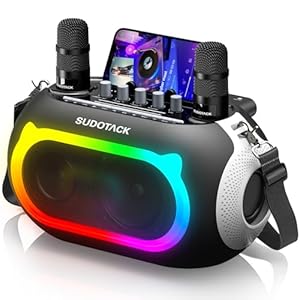 SUDOTACK Karaoke Machine with 2 Wireless Microphones, Bluetooth Singing PA Speaker System with Echo/Bass/Treble Adjustment for Home Party, Outdoor/Wedding, Church, Picnic, Birthday Gifts-Black(KM300)