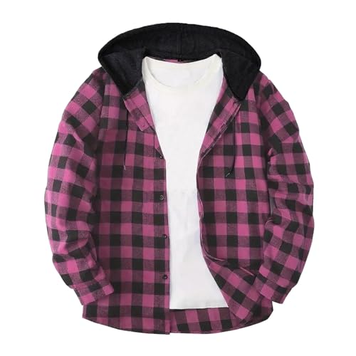 Men's Flannel Hoodie Shirts Big and Tall Button Down Plaid Shirt Jackets Long Sleeve Stylish Hooded with Pocket
