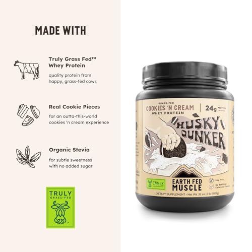 Image of Earth Fed Muscle Husky Dunker Cookies 'n Cream Irish Grass Fed Whey Protein Isolate, Third-Party Certified. 24g Protein, Cookies & Cream - Non-GMO, Hormone Free, Soy Free - 2 LB, 27 Servings