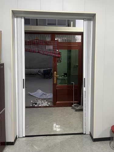 Zestaw szyn do drzwi przesuwnych, składane drzwi harmonijkowe z zamkiem i uchwytem – zewnętrzne drzwi przesuwne do piwnicy, patio i kurników