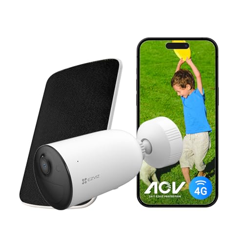 EZVIZ Battery Camera Wireless 4G LTE Cellular Outdoor Color Night Vision, Solar Panel Compatible, CCTV Solar Camera 2K, AI Human Detection, AOV, Two Way Audio, Siren, Alexa Google Control (CB3 4G KIT)