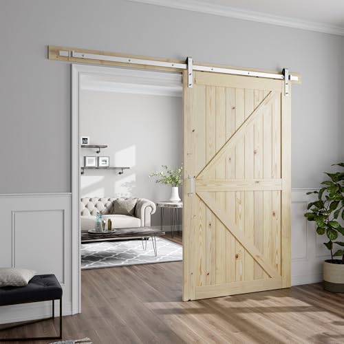 Image of SMARTSTANDARD 48in x 84in Sliding Barn Door with Brushed Nickel Hardware