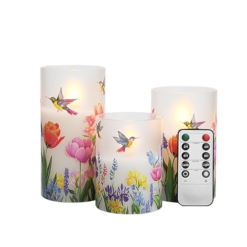 FiiMoo Pack de 3 Velas LED de Vidrio Con Efecto Llama - Velas a Pilas Con Mando a Distancia y Temporizador Para Navidad, Pascua, Fiestas, Bodas, Cumpleaños - 10cm