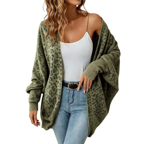 Batwing Long Cardigan Sweaters for Women Leopard Print Lightweight Sweaters - image 1