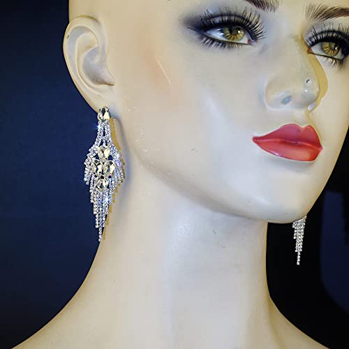 CHRAN Silver Teardrop Crystal Long Tassels Dangle Earrings Sparkling Rhinestone Ladies Gifts4