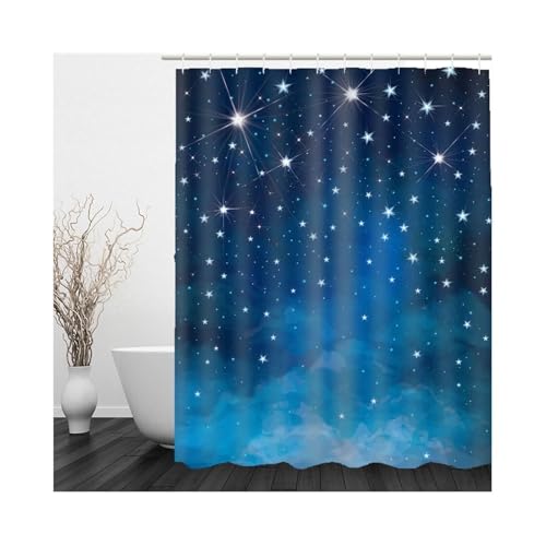 Rideau de douche textile bleu ciel étoilé en polyester lavable - 2