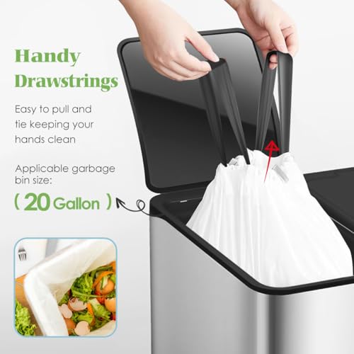 Image of Teivio 20 Gallon 60 Counts (fit 18-20 Gal) Large Drawstring Trash Bags Strong Tall Kitchen Compactor Bags Garbage Bags for Home /Office /Light Residential Waste /Outdoor Trash Can, Lawn,Trash Bags White
