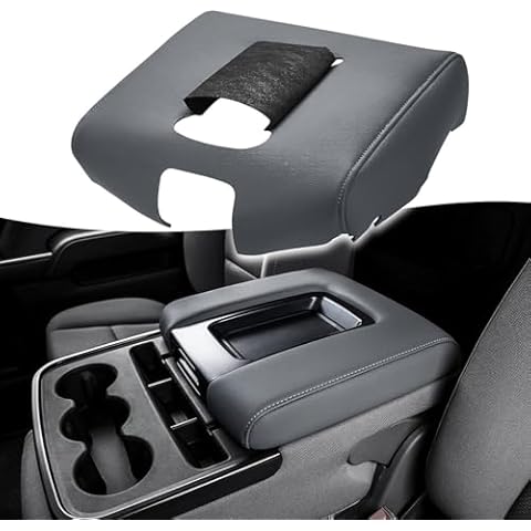 KBH Auto Center Console Armrest Cover Replacement for Chevy Chevrolet Silverado & GMC Sierra 1500 2500 3500 2014-2018, Vinyl Leather, Anti-Scratch, Split Bench Jump Seat (Dark Ash Gray) Cover
