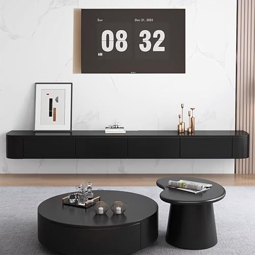 Image of Floating TV Stand Wall Mounted - Wall Entertainment Center with Flip-Down Doors & Drawers, Modern Hanging TV Shelf for Living Room, Media Console for 65 /75 80 Inch TVs (Black, 47.2IN /120CM)