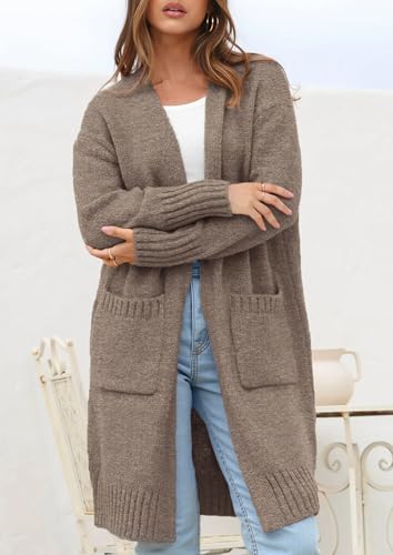 PRETTYGARDEN Fall Long Sleeve Cardigan Sweaters for Women 2025 Trendy Winter Open Front Loose Knitted Cardigans with Pockets4