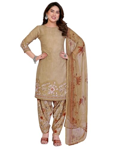Image of Yashika Women's Printed Dress Material - Unstitched Crepe Fabric Kurti, Pants & Dupatta Set