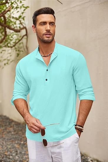 Image of Bellstone Men's Cotton Blend Solid Regular Fit Full Sleeve Short Kurta | Men's Trendy Short Kurta | Ethnic Stylish Casual Lightweight Summer Kurta for Daily and Occasion Use