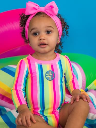Image of RuffleButts Baby Girls UPF 50+ Sun Protection Floral Printed Long Sleeve One Piece Rash Guard Swimsuit with Zipper