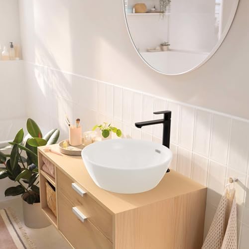 hansgrohe Rebris S - Waschtischarmatur mit Zugstangen-Ablauf, energiesparend (CoolStart), Wasserhahn Bad mit Auslaufhöhe 242 mm, Waschtischmischer wassersparend (EcoSmart), Mattschwarz, 72580670