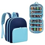 LoDrid Toy Cars Storage Compatible with Hot Wheels Monster Trucks up to 27pcs, Travel Truck Carrying Case for 1:64 Scale Toy Cars with 6 Clear Pockets and Front Pocket, Blue (Bag only)
